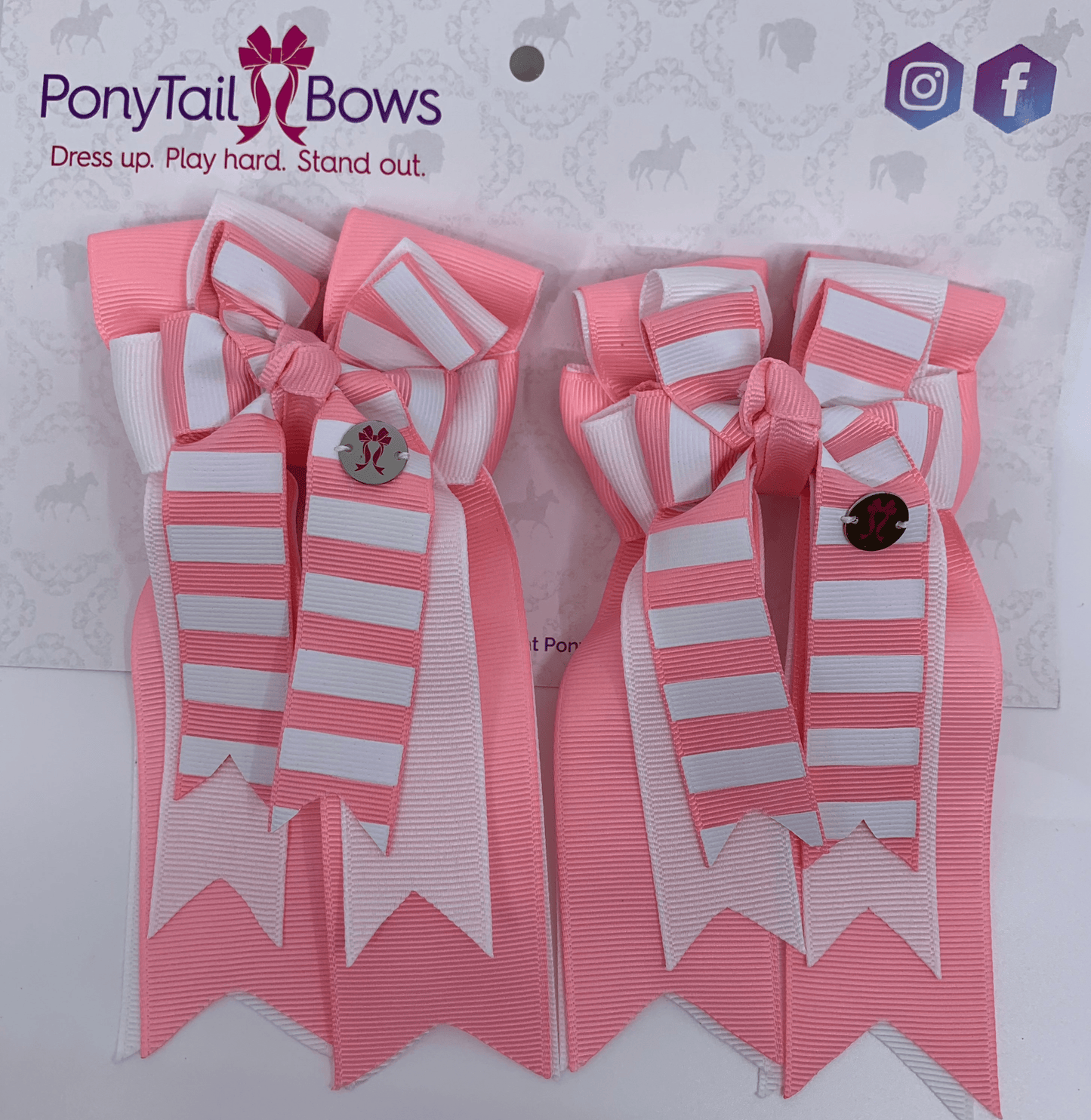 PonyTail Bows 3" Tails PonyTail Bows- Pink Candy Stripes equestrian team apparel online tack store mobile tack store custom farm apparel custom show stable clothing equestrian lifestyle horse show clothing riding clothes PonyTail Bows | Equestrian Hair Accessories horses equestrian tack store