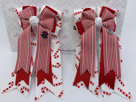 PonyTail Bows 3" Tails PonyTail Bows- Red Canes equestrian team apparel online tack store mobile tack store custom farm apparel custom show stable clothing equestrian lifestyle horse show clothing riding clothes PonyTail Bows | Equestrian Hair Accessories horses equestrian tack store