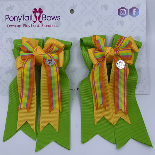 PonyTail Bows 3" Tails PonyTail Bows- Lime/Yellow/Stripe equestrian team apparel online tack store mobile tack store custom farm apparel custom show stable clothing equestrian lifestyle horse show clothing riding clothes PonyTail Bows | Equestrian Hair Accessories horses equestrian tack store