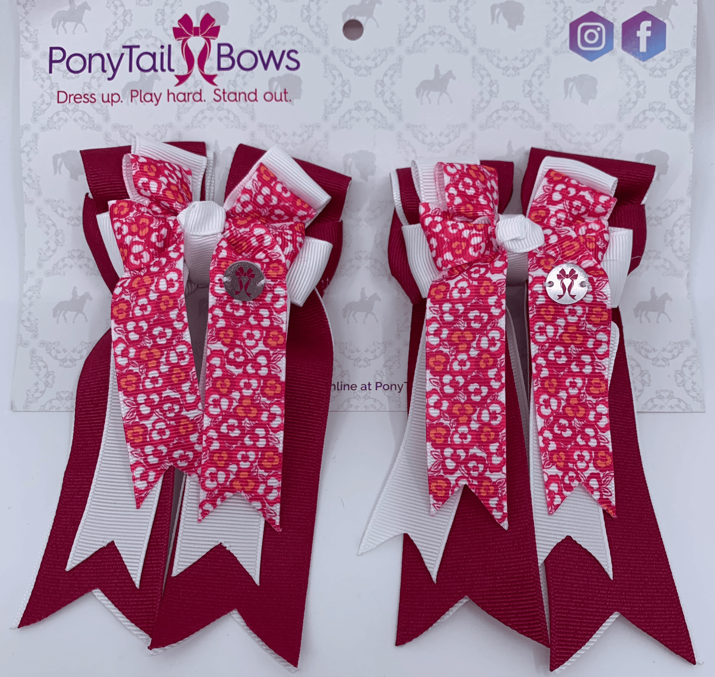 PonyTail Bows 3" Tails PonyTail Bows- Raspberry Floral equestrian team apparel online tack store mobile tack store custom farm apparel custom show stable clothing equestrian lifestyle horse show clothing riding clothes PonyTail Bows | Equestrian Hair Accessories horses equestrian tack store