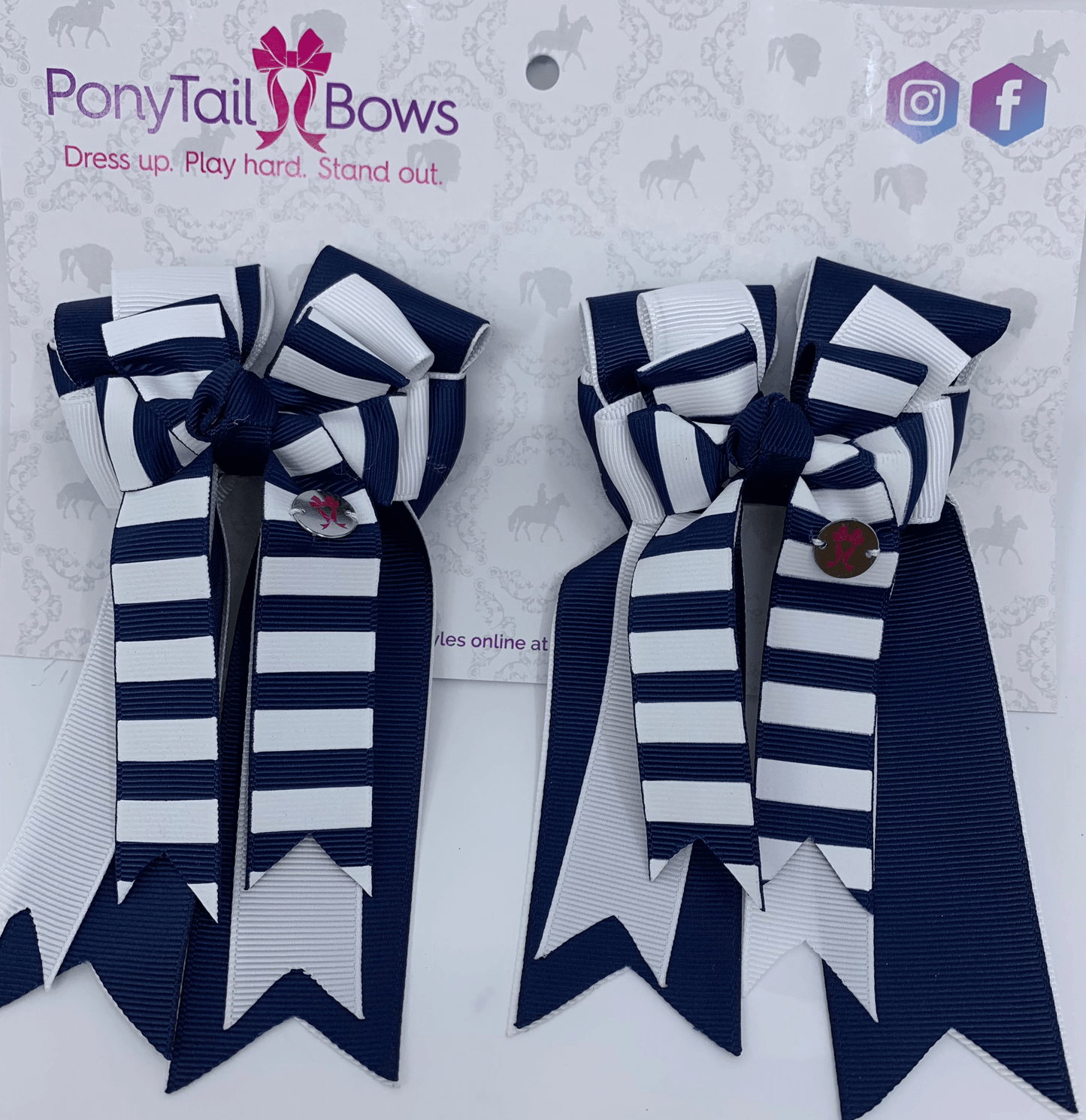 PonyTail Bows 3" Tails PonyTail Bows- Navy Candy Stripes equestrian team apparel online tack store mobile tack store custom farm apparel custom show stable clothing equestrian lifestyle horse show clothing riding clothes PonyTail Bows | Equestrian Hair Accessories horses equestrian tack store