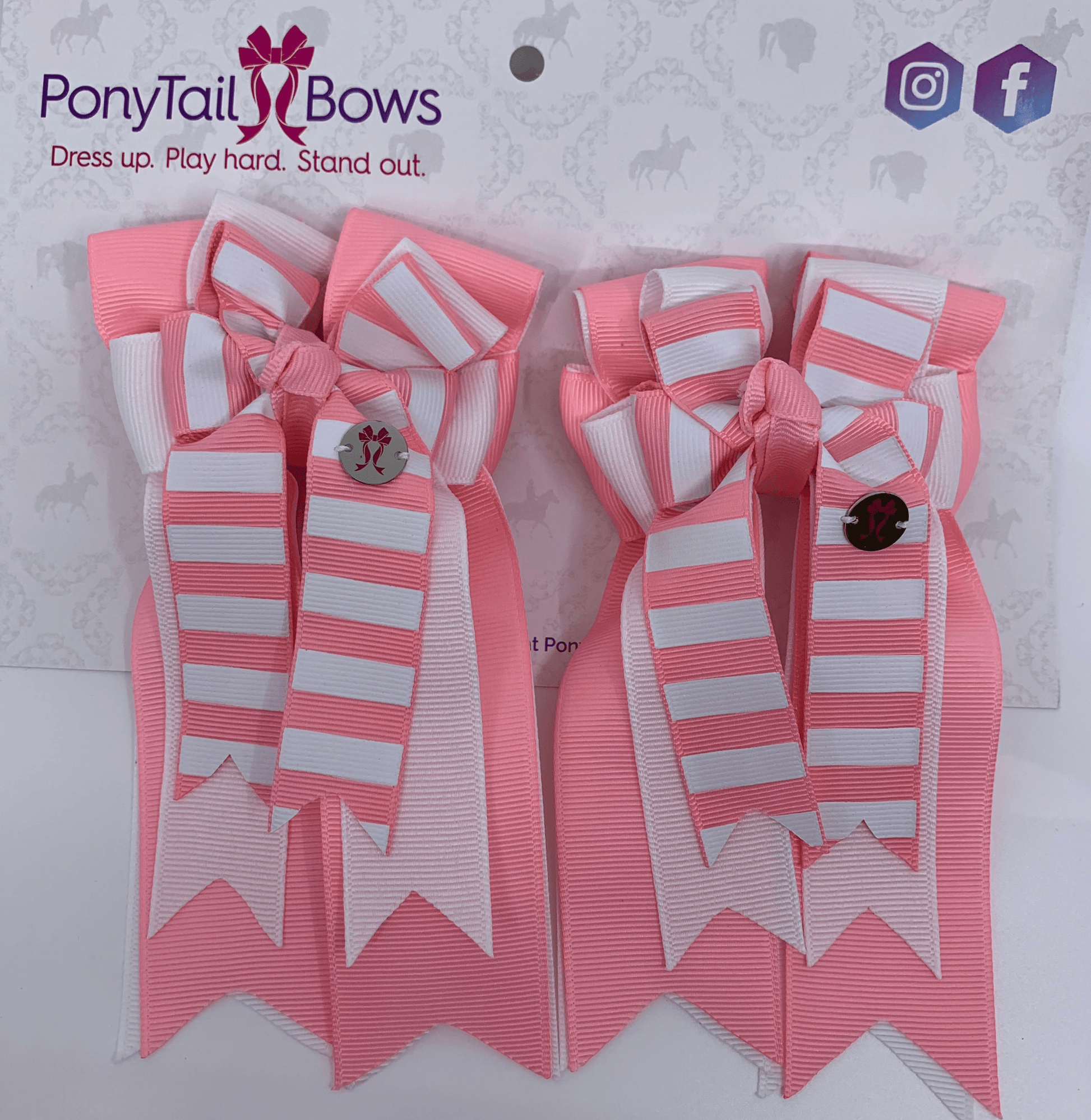 PonyTail Bows 3" Tails PonyTail Bows- Pink Candy Stripes equestrian team apparel online tack store mobile tack store custom farm apparel custom show stable clothing equestrian lifestyle horse show clothing riding clothes PonyTail Bows | Equestrian Hair Accessories horses equestrian tack store