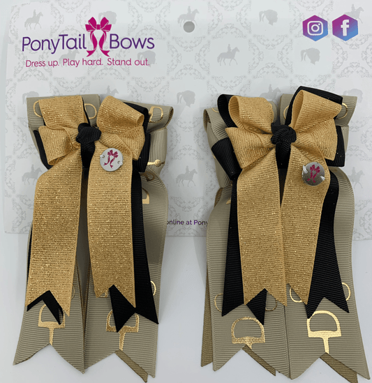 PonyTail Bows 3" Tails PonyTail Bows- Gold Black Bits equestrian team apparel online tack store mobile tack store custom farm apparel custom show stable clothing equestrian lifestyle horse show clothing riding clothes PonyTail Bows | Equestrian Hair Accessories horses equestrian tack store