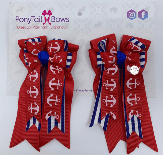 PonyTail Bows 3" Tails PonyTail Bows- Red Stripes Anchors equestrian team apparel online tack store mobile tack store custom farm apparel custom show stable clothing equestrian lifestyle horse show clothing riding clothes PonyTail Bows | Equestrian Hair Accessories horses equestrian tack store