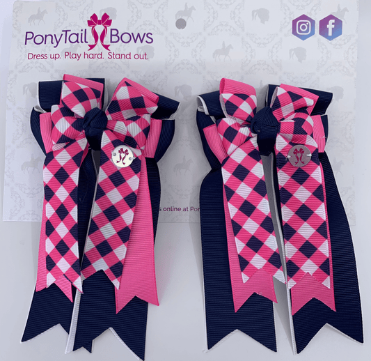 PonyTail Bows 3" Tails PonyTail Bows- Navy Pink Plaid equestrian team apparel online tack store mobile tack store custom farm apparel custom show stable clothing equestrian lifestyle horse show clothing riding clothes PonyTail Bows | Equestrian Hair Accessories horses equestrian tack store