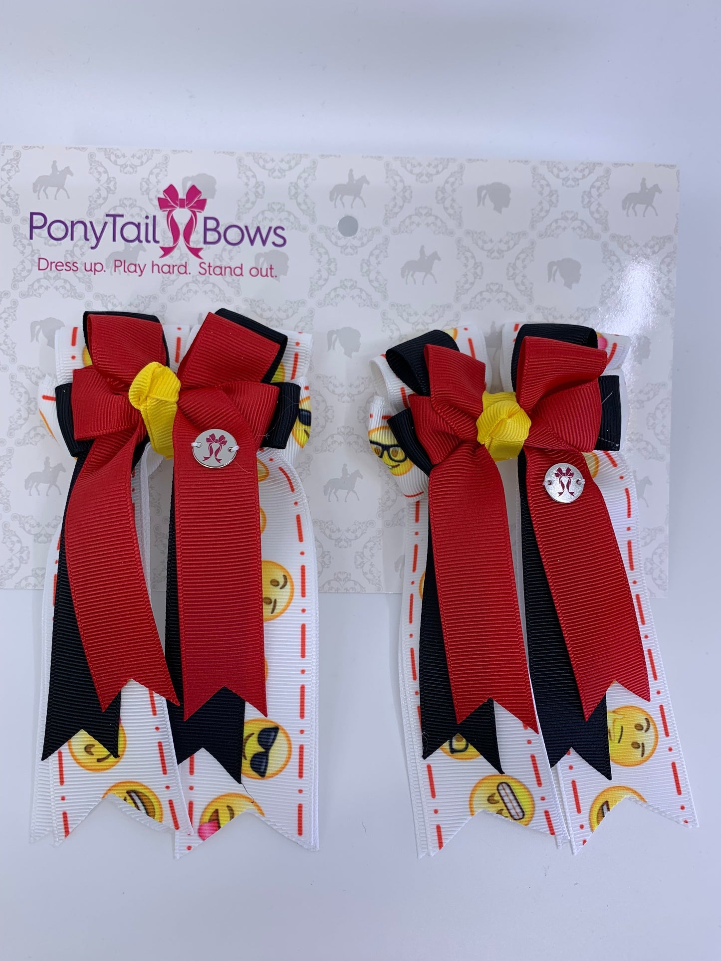 PonyTail Bows- Emoji-Red/Black