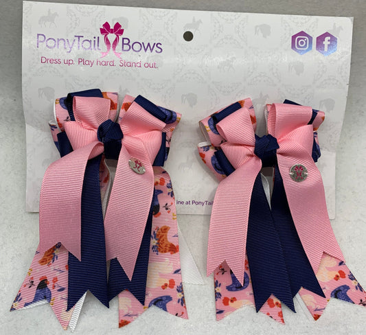 PonyTail Bows 3" Tails PonyTail Bows- Pink/Navy Chickens equestrian team apparel online tack store mobile tack store custom farm apparel custom show stable clothing equestrian lifestyle horse show clothing riding clothes PonyTail Bows | Equestrian Hair Accessories horses equestrian tack store