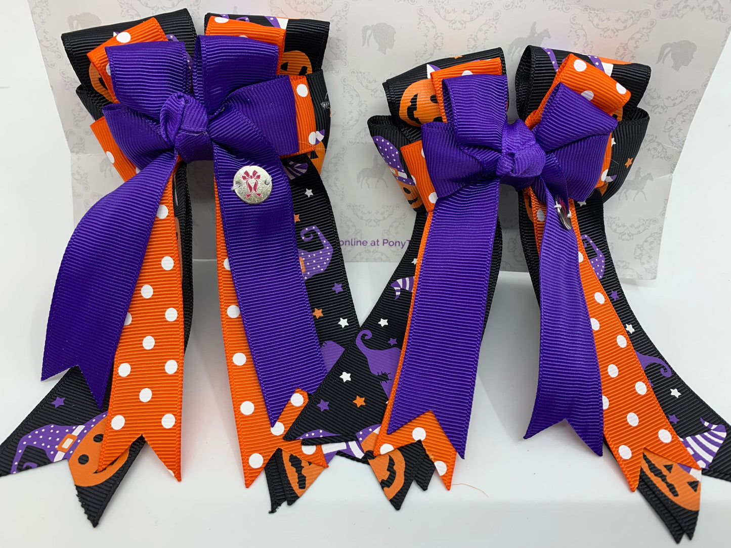 PonyTail Bows 3" Tails PonyTail Bows- Pumpkin Boo equestrian team apparel online tack store mobile tack store custom farm apparel custom show stable clothing equestrian lifestyle horse show clothing riding clothes PonyTail Bows | Equestrian Hair Accessories horses equestrian tack store