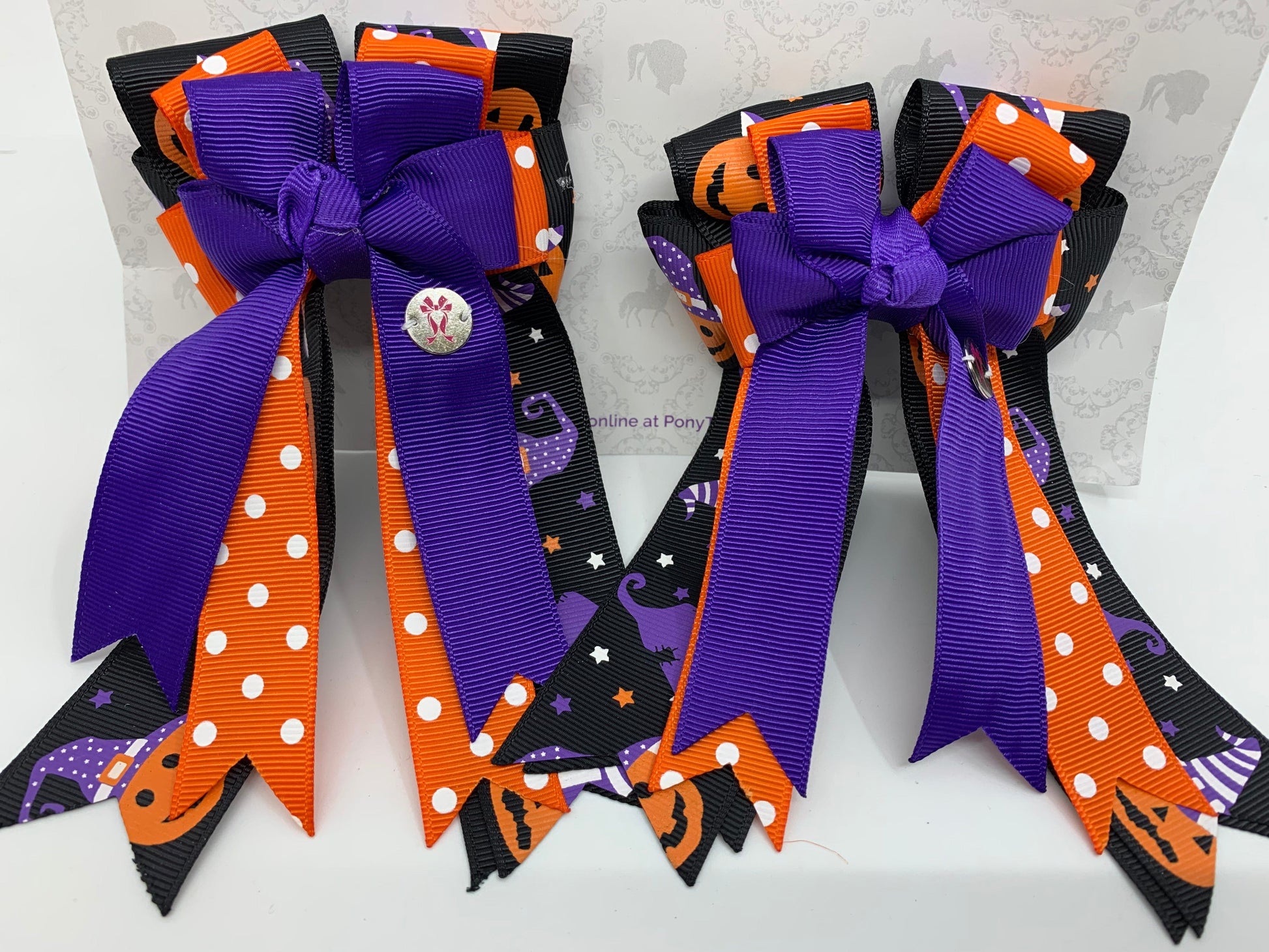 PonyTail Bows 3" Tails PonyTail Bows- Pumpkin Boo equestrian team apparel online tack store mobile tack store custom farm apparel custom show stable clothing equestrian lifestyle horse show clothing riding clothes PonyTail Bows | Equestrian Hair Accessories horses equestrian tack store