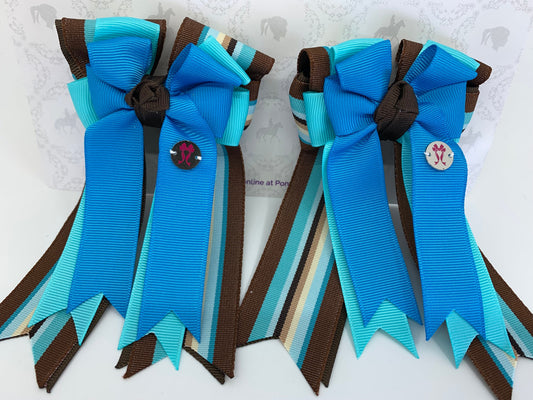 PonyTail Bows 3" Tails PonyTail Bows- Blue Aqua Stripes equestrian team apparel online tack store mobile tack store custom farm apparel custom show stable clothing equestrian lifestyle horse show clothing riding clothes PonyTail Bows | Equestrian Hair Accessories horses equestrian tack store