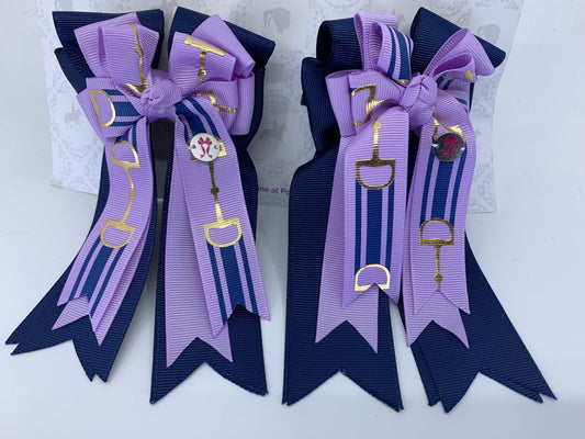 PonyTail Bows 3" Tails PonyTail Bows- Navy Lilac Bits equestrian team apparel online tack store mobile tack store custom farm apparel custom show stable clothing equestrian lifestyle horse show clothing riding clothes PonyTail Bows | Equestrian Hair Accessories horses equestrian tack store