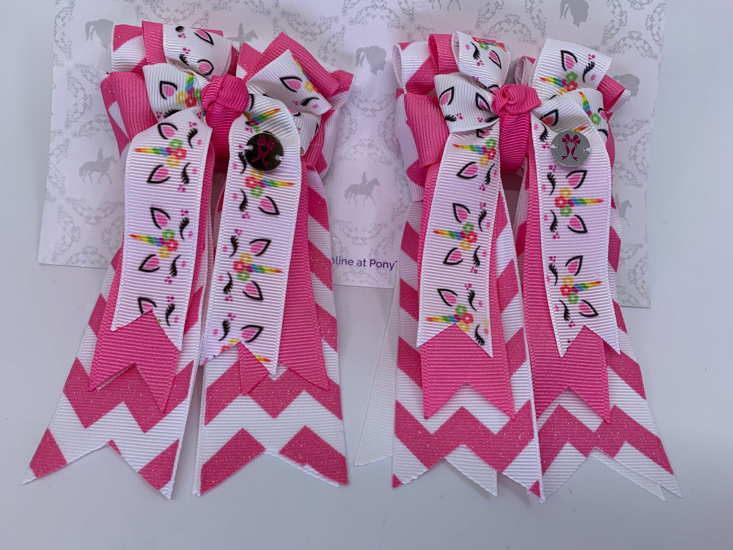 PonyTail Bows 3" Tails PonyTail Bows- Unicorn Party/Chevron equestrian team apparel online tack store mobile tack store custom farm apparel custom show stable clothing equestrian lifestyle horse show clothing riding clothes PonyTail Bows | Equestrian Hair Accessories horses equestrian tack store
