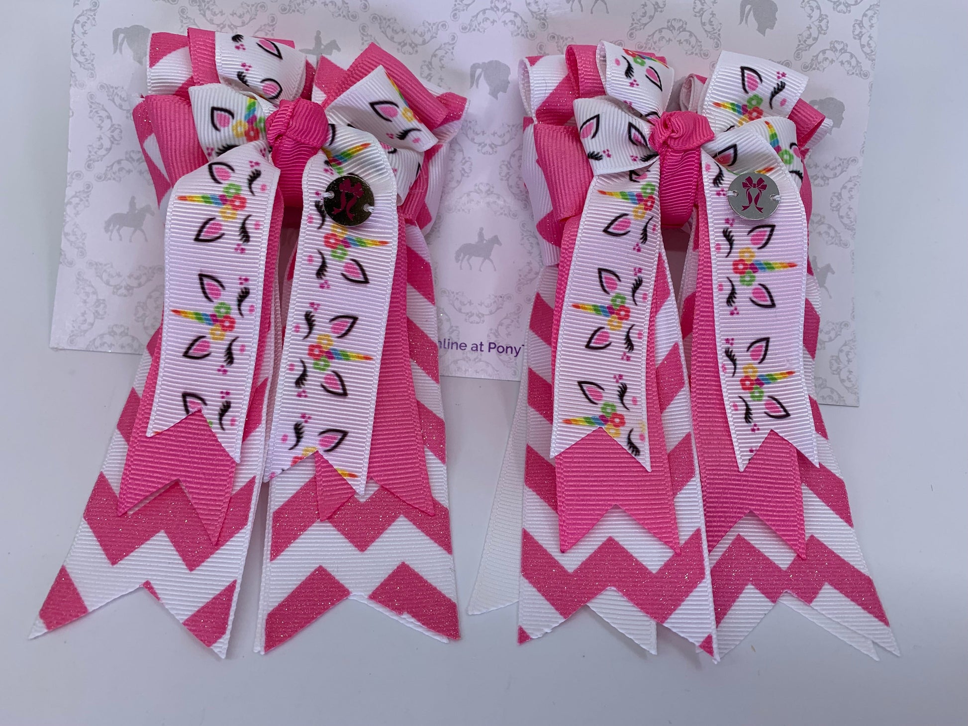 PonyTail Bows 3" Tails PonyTail Bows- Unicorn Party/Chevron equestrian team apparel online tack store mobile tack store custom farm apparel custom show stable clothing equestrian lifestyle horse show clothing riding clothes PonyTail Bows | Equestrian Hair Accessories horses equestrian tack store