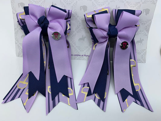 PonyTail Bows 3" Tails PonyTail Bows- Lilac/Navy Bits equestrian team apparel online tack store mobile tack store custom farm apparel custom show stable clothing equestrian lifestyle horse show clothing riding clothes PonyTail Bows | Equestrian Hair Accessories horses equestrian tack store