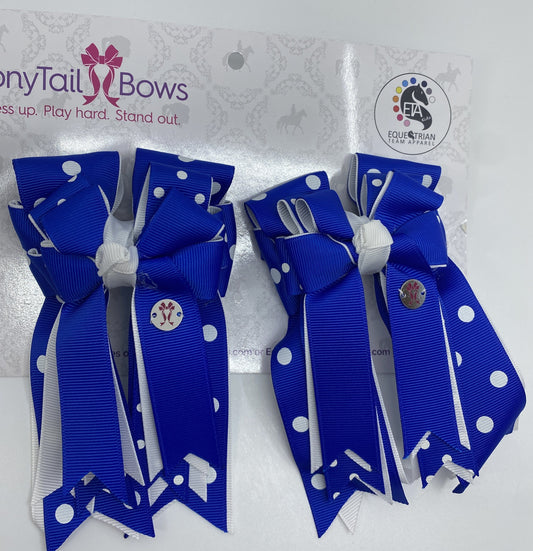 PonyTail Bows 3" Tails Royal Polka Dot PonyTail Bows equestrian team apparel online tack store mobile tack store custom farm apparel custom show stable clothing equestrian lifestyle horse show clothing riding clothes Abbie Horse Show Bows | PonyTail Bows | Equestrian Hair Accessories horses equestrian tack store