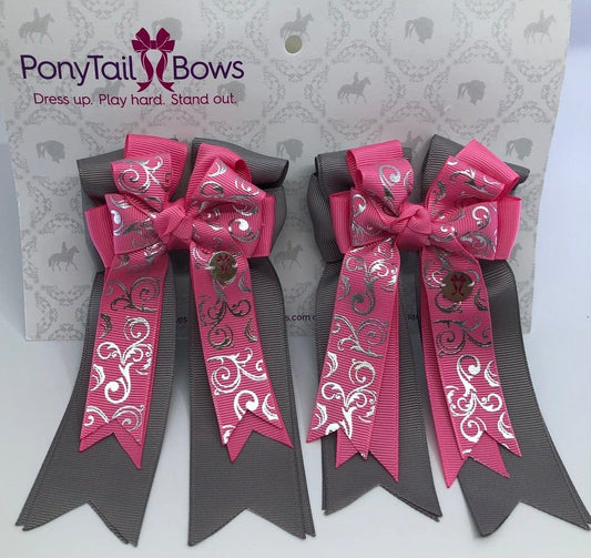 PonyTail Bows 3" Tails Hot Pink Scroll PonyTail Bows equestrian team apparel online tack store mobile tack store custom farm apparel custom show stable clothing equestrian lifestyle horse show clothing riding clothes PonyTail Bows | Equestrian Hair Accessories horses equestrian tack store